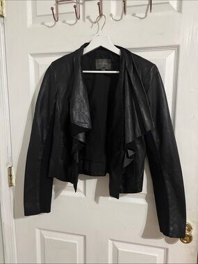 Cole Haan Black Faux Leather Draped Jacket